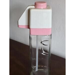 Vintage MCM 1970s Pink & White Glass Pump Dispenser NOS